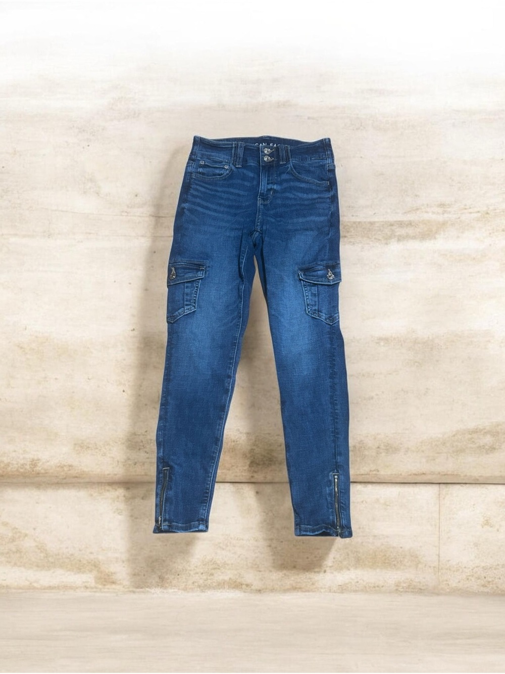 American Eagle Next Level Stretch pDark Blue Cargo Hi-Ride Jeggings Size 2 Short
